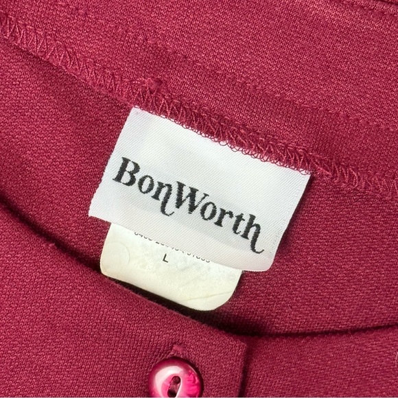 Vintage BonWorth Burgundy Embroidered Paisley Boho Cottagecore Cardigan Large - Picture 9 of 12